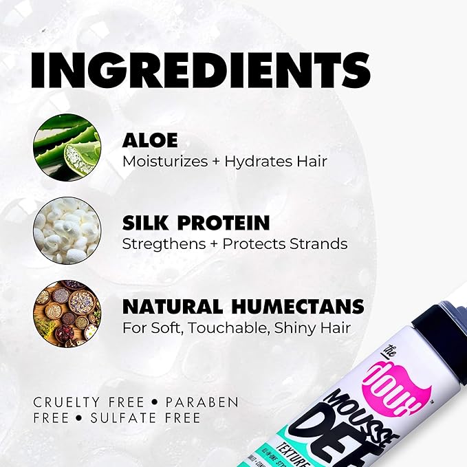 The Doux Multi-Use Mousse for Curly Hair – The Doux Mousse Def Texture Foam for Styling, Curl Definition, Volume & Shine – Curl Cream Alternative for Textured Hair & Natural Hair Styles