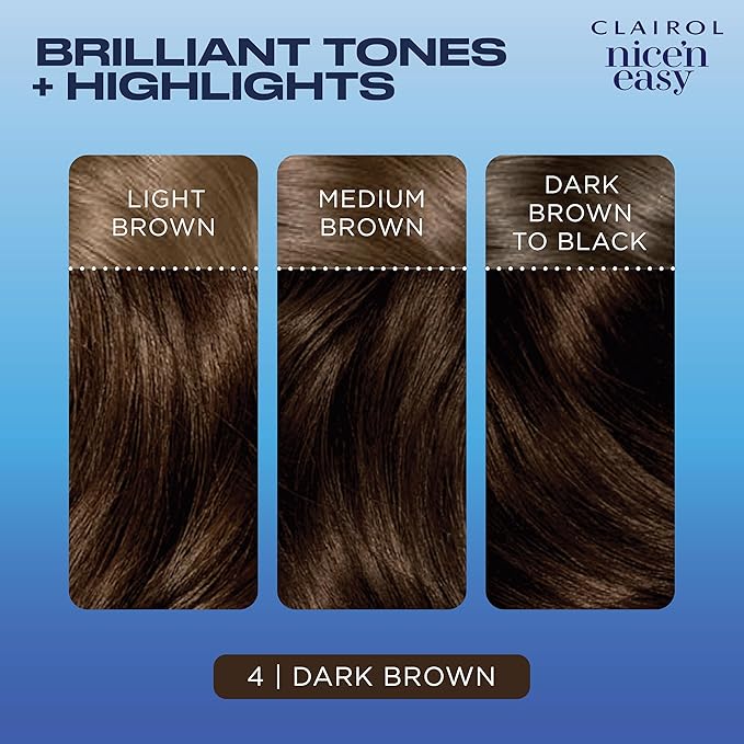 Clairol Nice'n Easy Permanent Hair Dye, 4 Dark Brown Hair Color, Pack of 3