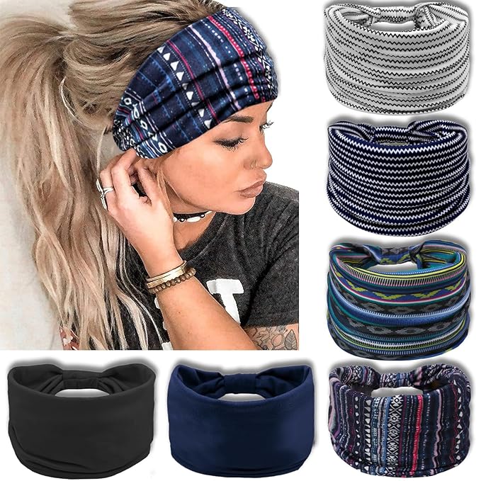 IVARYSS Wide Headbands for Women, Knotted Head Wraps Turbans, Large African Style Head Bands Hair Accessories, 6 Pack (Boho Set2)