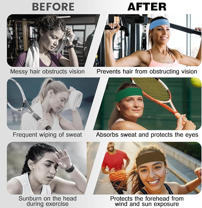 10 PCS Headbands for Women - Fashion Non Slip Cotton Headbands for Women and Men Perfect for Sports and Outdoor Activities in Summer,Including Running, Yoga, Cycling, Gym Workouts
