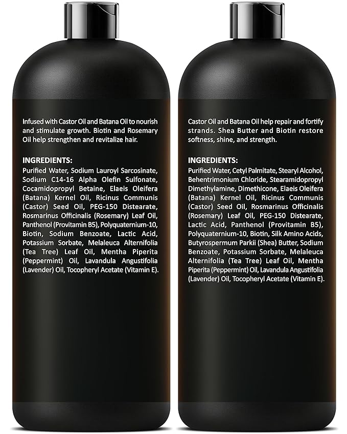 Castor Oil Shampoo and Conditioner Set | 16 fl oz Each | with Batana Oil | Strengthening, Thickening & Hydrating Formula | Supports Hair Growth & Fuller, Healthier Hair