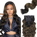 Lashey Seamless Clip in Hair Extensions Human Hair 130g 9pcs 14 Inch Body Wave Natural Black Mixed Chestnut Brown Clip in Hair Extensions for Women