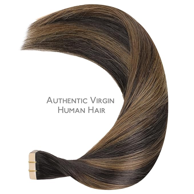 WENNALIFE Tape in Hair Extensions Human Hair Balayage Dark Brown Mixed Chestnut Brown Tape in Extensions, 10pcs 30g 22 inch Remy Invisible Tape Ins Straight Soft Real Human Hair Tape in Extensions