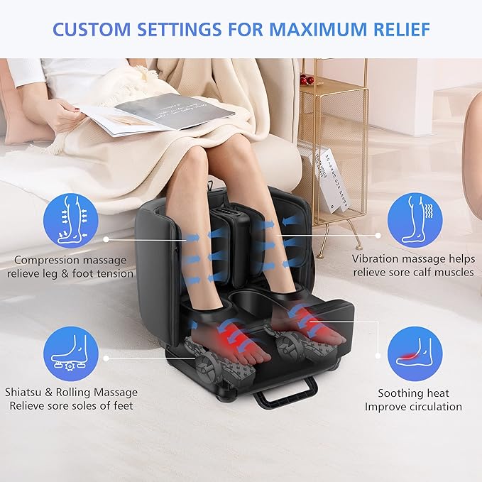 COMFIER 2-in-1 Shiatsu Foot Massager&Foot Rest,Foot and Calf Massager with APP Control,Heated Feet Massager for Home Office Use,Gifts for Men Women