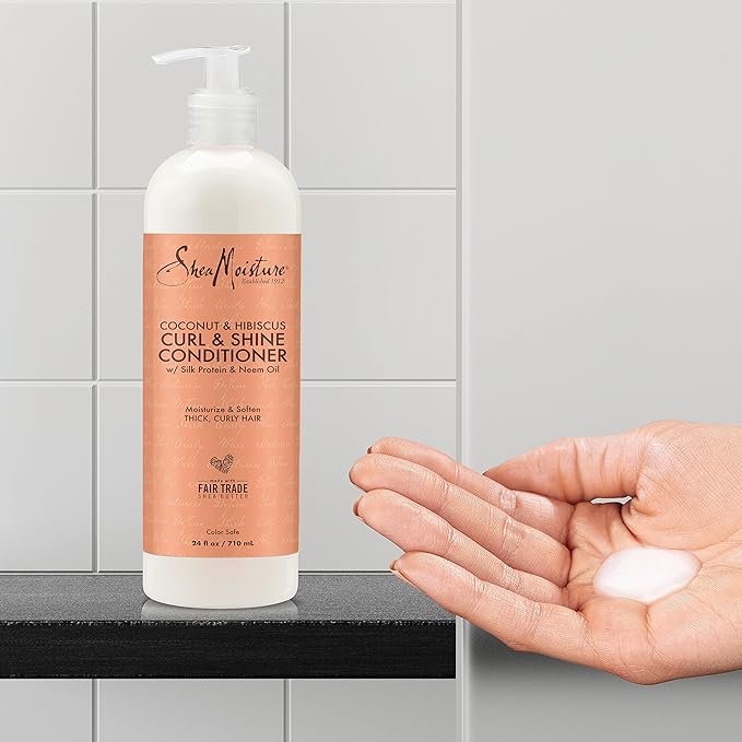 Shea Moisture Curl & Shine Conditioner Coconut & Hibiscus, for Thick, Curly Hair, to Moisturize & Soften, 24 oz