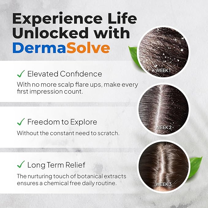 DermaSolve Scalp Psoriasis & Dandruff free Medicated Shampoo with Conditioner, Ultimate Seborrheic Dermatitis Treatment for Itchy, Flakey Scalp, Soothing & Moisturizing Relief