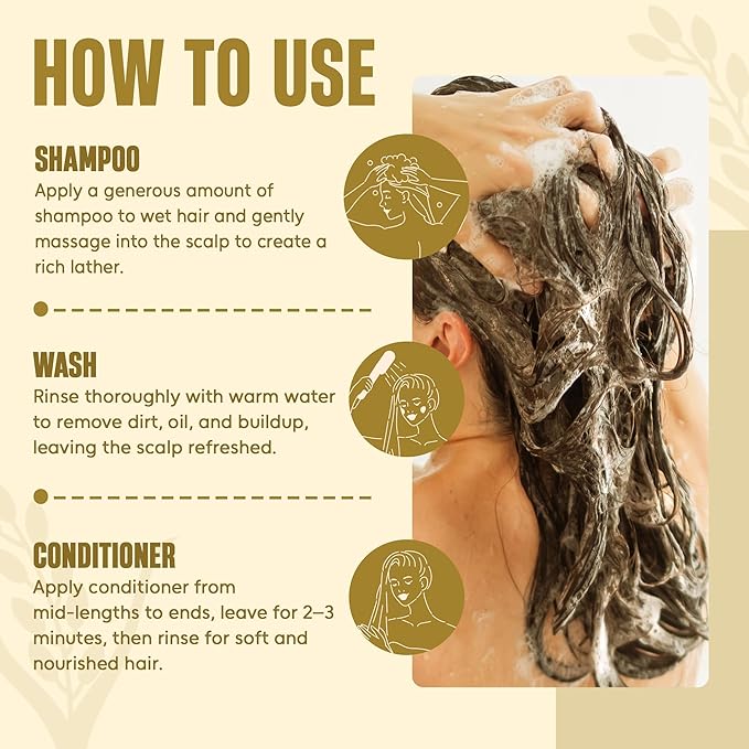 Rice Protein Shampoo and Conditioner Set | 16 fl oz Each | with Batana Oil & Ginseng | Strengthening, Thickening & Clarifying Formula | Supports Hair Growth & Repair