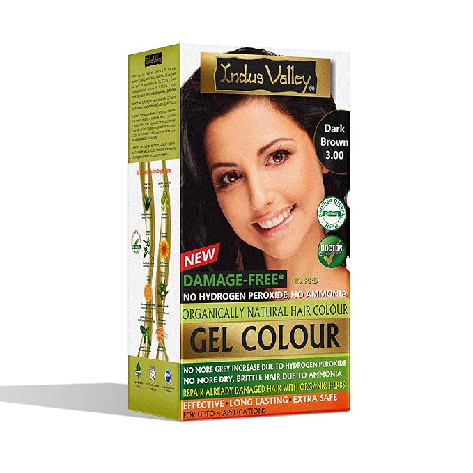 Indus Valley Natural Organic Damage Free Gel Hair Dye | Organic Hair Colour, Ammonia Free, Vegan & Cruelty Free | Up to 100% Gray Coverage, Long Lasting Results |Dark Brown 3.0 (20gram+200ml)