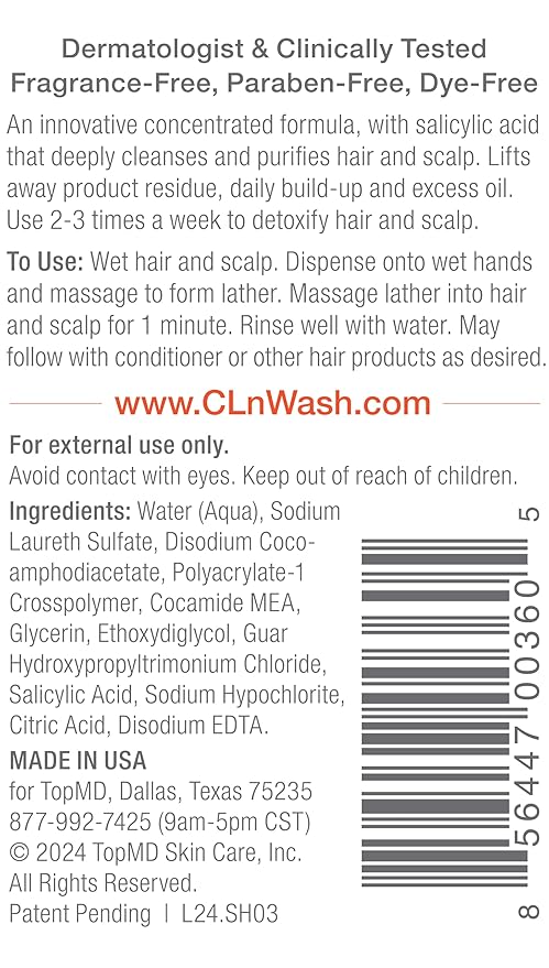 CLn Shampoo with Salicylic Acid – 3 fl oz, Clarifying Anti Dandruff Shampoo for Oily Hair, Itchy or Flaky Scalp Prone to Dandruff, Folliculitis & Seborrheic Dermatitis, Hypoallergenic Formula