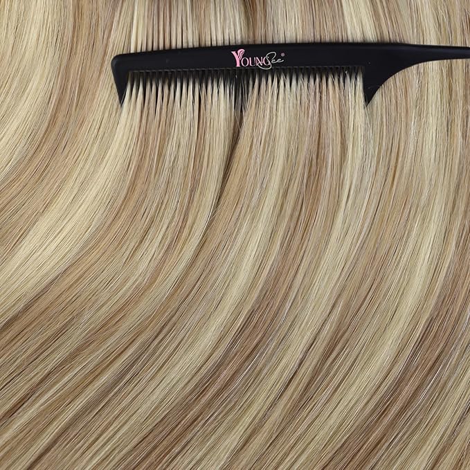 YoungSee 24inch Tape in Human Hair Extensions Highlight Blonde Tape-in Hair Extensions Blonde Highlight Human Hair Extension Tape in Long Straight Hair 20pcs 50g