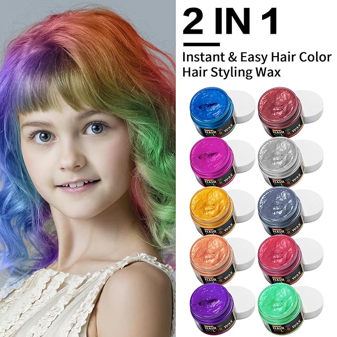 10Pcs Temporary Hair Color Wax for Christmas Party, Daily Party Cosplay Stocking Stuffers DIY Washable Hair Chalk Natural Instant Hair Color for Women Temporary Hair Dye for Kids Teens Women Men 40g