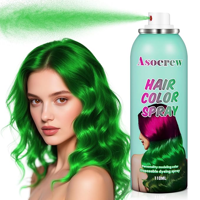 Christmas HairSpray Temporary Hair Color Spray for Women and Kids,One-Time Use Hair Spray, Washable Disposable Natural Color Hair Spray Dye for Party.Halloween, Cosplay (Green)