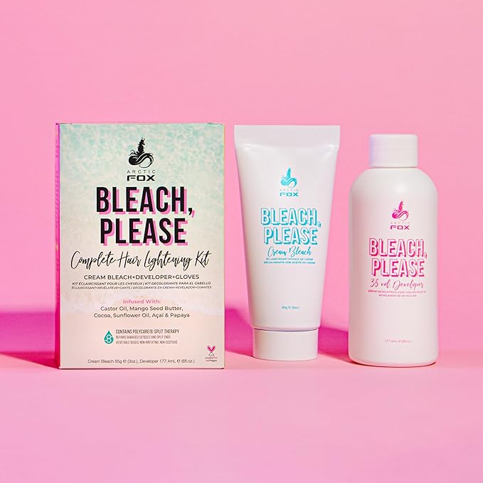 ARCTIC FOX Bleach Please Hair Lightening Kit Cream Bleach, 35 Volume Developer And Latex Free Gloves Infused With Acai, Cocoa, Sunflower Oil & Papaya! Vegan And Cruelty Free
