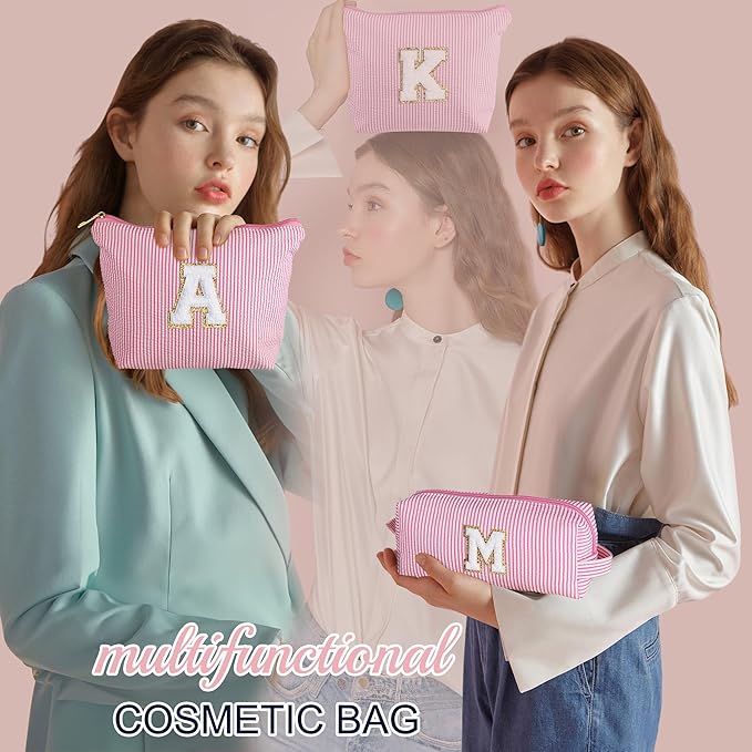 YOOLIFE Christmas Gifts for Women Teens Girls - Stocking Stuffers for Teen Girls Initial Makeup Bag | Cosmetic Travel Toiletry Bag | 9 10 11 12 13 14 15 Years Old | Teen Girl Gifts Trendy Stuff Pink A