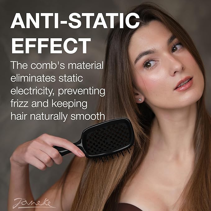 Janeke Superbrush Detangling Brush for Soft Smoothing Hair Brushing with Anti-Static Bristles - Vented Wet Hair Brush for Blow Drying Use - Perfect for Curly, Thick, Wavy, Fine Hair Types (Black)
