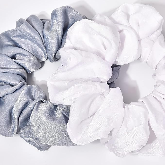 XL Big Silk Scrunchies Hair Ties for Women - CEELGON Oversized Black Satin Silk Scrunchie Exra Large Jumbo Gaint Soft Pink Chiffon Cute Scrunchy for Curl Thick Hair 4 Pack (Black White)