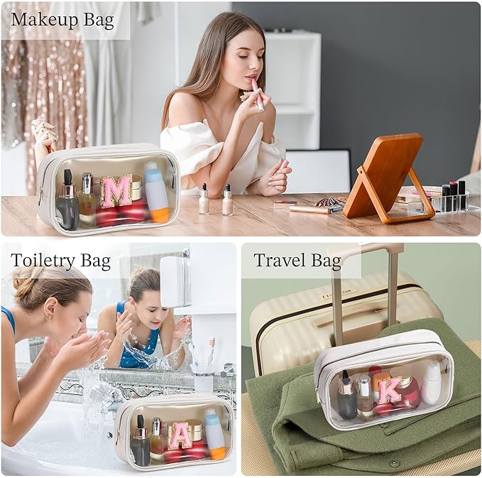 YOOLIFE Initial Birthday Gifts for Kids Travel Toiletry Bag Birthday Gifts for Girls Kids Clear Makeup Bag Preppy Cosmetic Bag for 3 4 5 6 7 8 9 10 11 12 13 Year Old Girls White K