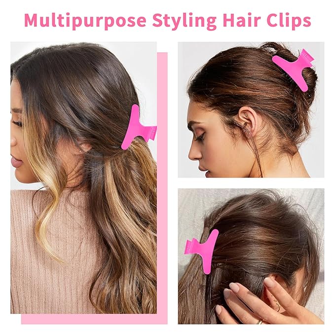 Ondder 24 Pcs Hot Pink Butterfly Hair Claw Clips for Styling Sectioning Styling Makeup Hair Sectioning Clips for Makeup Cutting Coloring Hair Accessories for Women Girls