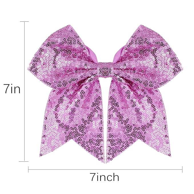 Large Big 7 Inch Glitter Bow Clip Sequin Bling Party Hair Accessories for Women Teens Girls Kids 2 Pcs (Pink, Light Purple)