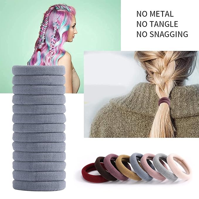100PCS Elastic Cotton Hair Bands, Seamless No-Damage Ponytail Holders for Thick or Thin Hair, Soft Hair Accessories for Women and Girls, Coral Color