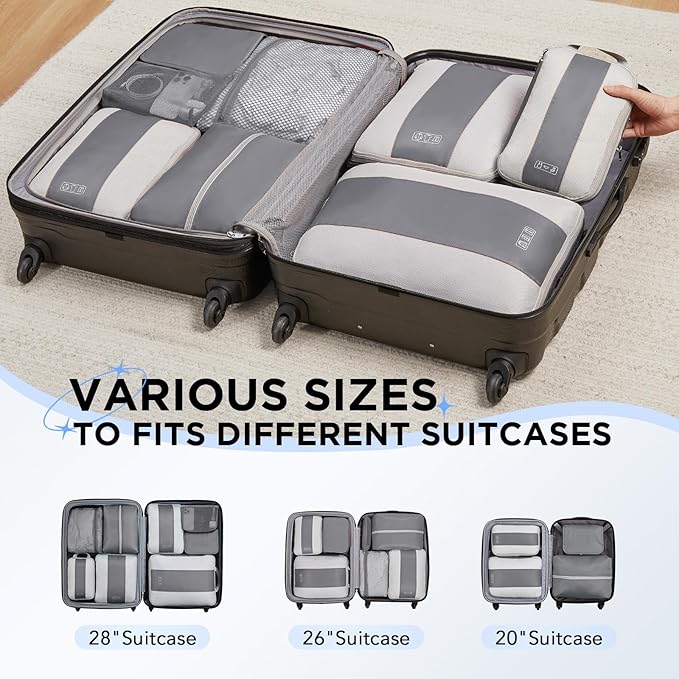 8 Set Compression Packing Cubes for Travel Essentials,Compressible Expandable Packing Cubes for Suitcase,OlarHike Luggage Organizer Bags for Travel,Handy Helper for Organizing Clothes(Gray)