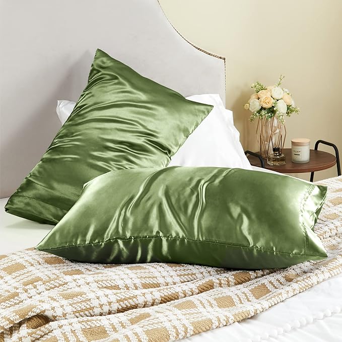 BEDELITE Satin Pillowcase for Hair and Skin, Super Soft and Cooling Similar to Silk Pillow Cases 2 Pack with Envelope Closure, Gift for Women Men(20"x36" King Size, Cedar Green)