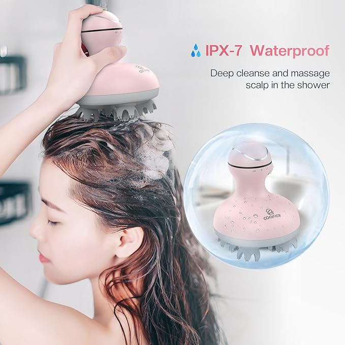 COMFIER Scalp Massager for Hair Growth, Waterproof & Full Body Kneading, 84 Massage Nodes, Handheld Head Scratcher, Cat Massager, Pink