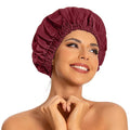 Reusable Shower Cap for Women, Large Waterproof Shower Essentials Bonnet Washable Elastic Band Bath Hair Wrap Hat for Long Hair, Braids(Burgundy)