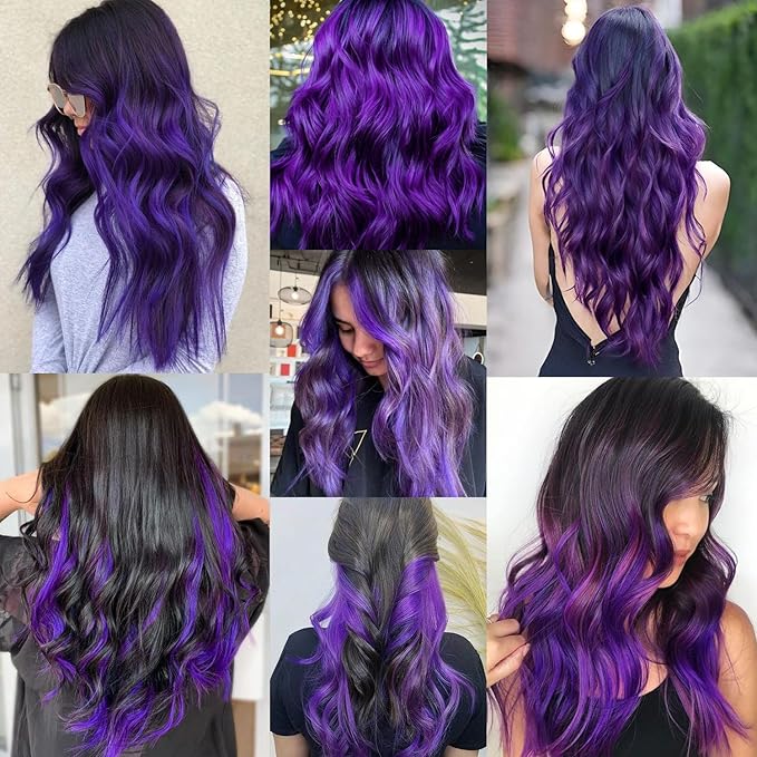 16 Pcs Colored Hair Extensions Curly Wavy Clip in Synthetic Hairpiece Streak for Girls Women Kid, Multi-colors Party Highlights Cosplay Festival Gift(Purple)