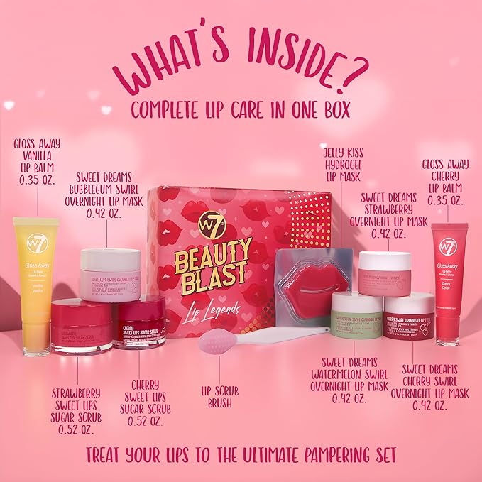 W7 Beauty Blast Lip Legends Sweet Dreams Gift Set - Lip Masks, Scrubs, Balms and More – Exclusive W7 Sweet Dreams Flavors Included
