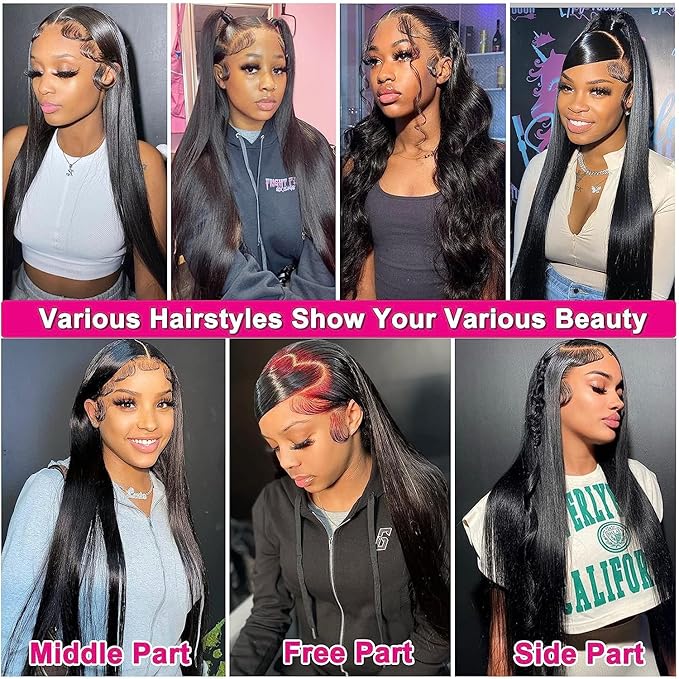 Lemoda 13x6 Straight Lace Front Wigs Human Hair 180% Density 13x6 HD Transparent Lace Front Wig Pre Plucked 15A Brazilian Virgin Glueless Human Hair Wigs for Women 28 Inch