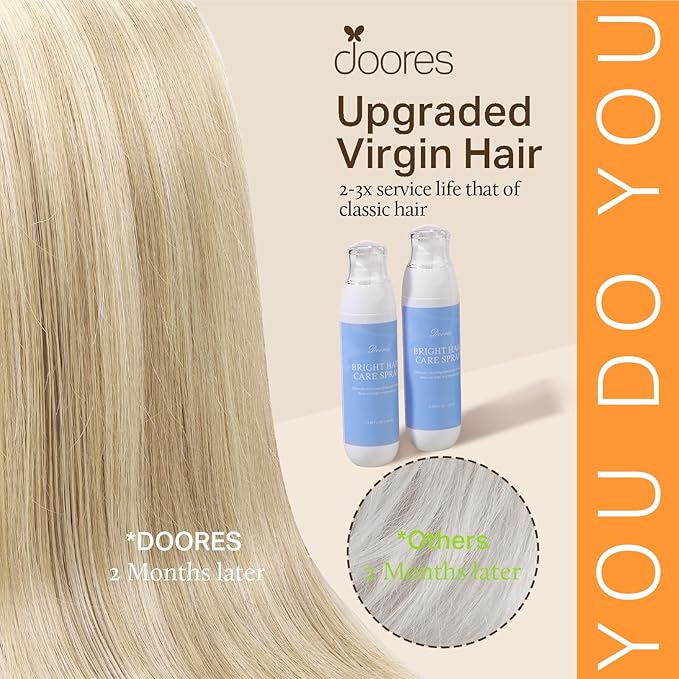 DOORES Clip in Hair Extensions Seamless, Dark Blonde Highlighted Bleach Blonde 18 Inch 130g 7pcs, Virgin Thick Human Hair Clip in Extensions
