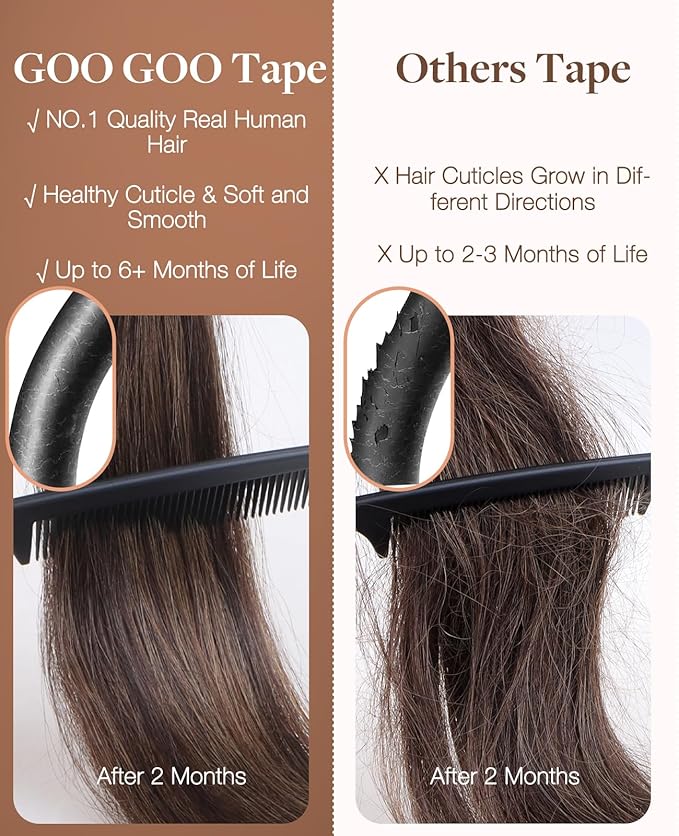 GOO GOO Invisi Edge Tape in Hair Extensions Human Hair, 4A Chocolate Brown 20pcs 22inch 50g, Virgin Remy Hair, Seamless Injected Tape, Natural Look