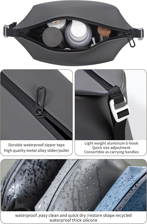 6"x 9.84" 4.5L Large Silicone Toiletry Bag,Waterproof Leakproof Foldable Travel Organizer,Dopp Kit Alternative for Men & Women,Black