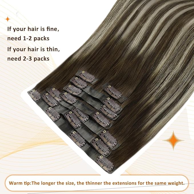 Full Shine Human Clip in Hair Extensions Balayage Seamless Clip in Hair Extensions Ombre Dark to Platinum Blonde Seamless Extension Clip ins Add Volume 18 Inch 8 PCS 120G
