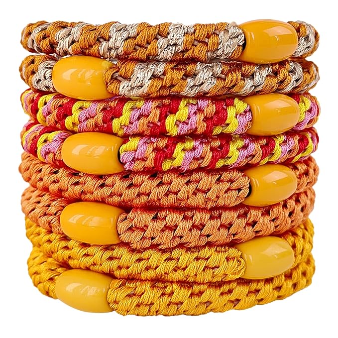 J.CARP 8Pcs Mixed color Hair Ties for Women Girls, Elastics Hair Bands Ponytail Holders, No Damage No Crease Hair Elastics, Perfect for Girls and Women with Thick or Curly Hair, Style 24