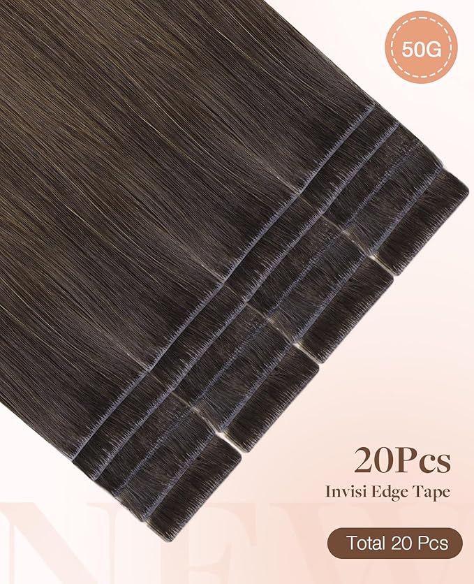 GOO GOO Invisi Edge Tape in Hair Extensions Human Hair, 1D/2C/4E Chocolate Dip Color Melt 20pcs 14inch 50g, Virgin Remy Hair, Seamless Injected Tape, Natural Look
