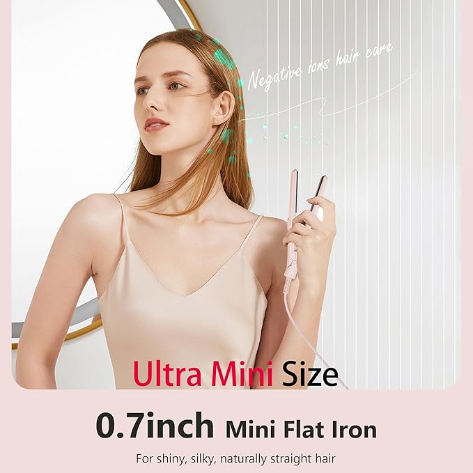 ANGENIL Ultra Mini Hair Straightener Flat Iron for Short Hair, 0.7 Inch Ceramic Dual Voltage Hair Straightener, Small Flat Iron Edges with Silicone Heat Resistant, Fast Heating (280℉- 320℉ -380℉)