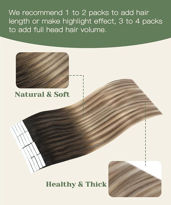 SURNEL Injected Tape in Hair Extensions Human 16 Inch Dark Brown to Dirty Blonde Real Hair Seamless Remy Invisible Tape in Extensions 20Pcs 35g(#2618,16)