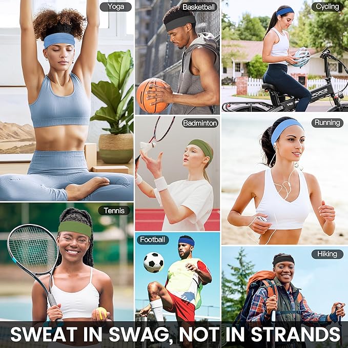 10 PCS Headbands for Women - Fashion Non Slip Cotton Headbands for Women and Men Perfect for Sports and Outdoor Activities in Summer,Including Running, Yoga, Cycling, Gym Workouts