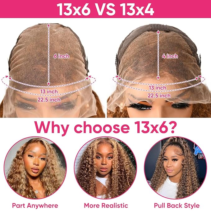26 Inch Highlight Deep Wave Wig Human Hair Honey Blonde 13x6 HD Ombre Lace Front Wigs Human Hair Pre Plucked 200% Density Curly Lace Frontal Wigs For Women