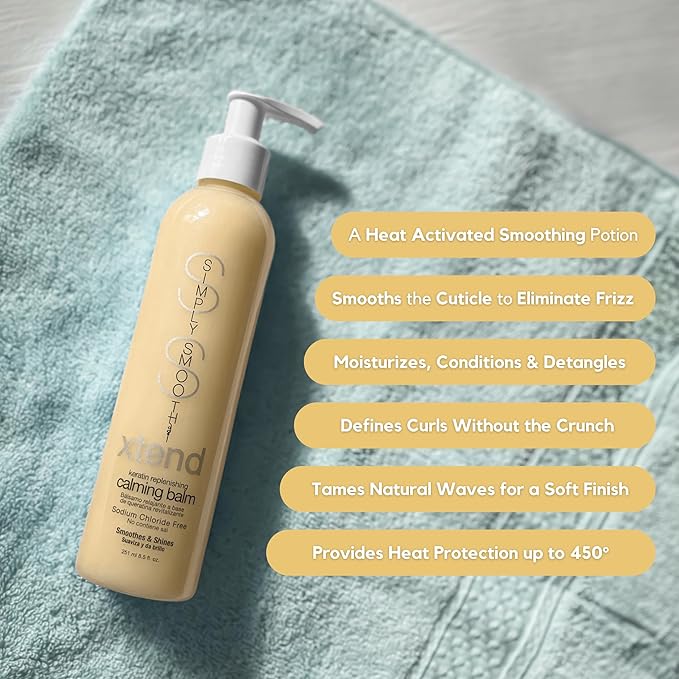 SIMPLY SMOOTH Xtend Keratin Replenishing Calming Balm Smoothing Or Curling Balm 1-Day Frizz Free Blowout Infused with Collagen To Repair Dry, Damaged, Unmanageable Hair 8.5 Oz.