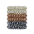 Leopard Spiral Hair Ties (6 Pcs) - Coil Ponytail Holders for Thick and All Hair Types, No Crease Phone Cord Design