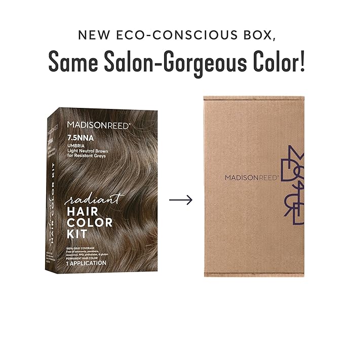 Madison Reed Radiant Hair Color Kit - 7.5NNA Light Neutral Brown (Umbria Brown), 100% Gray Hair Coverage Permanent Hair Dye for Resistant Grays | PPD-Free & Ammonia-Free, 2 Pack
