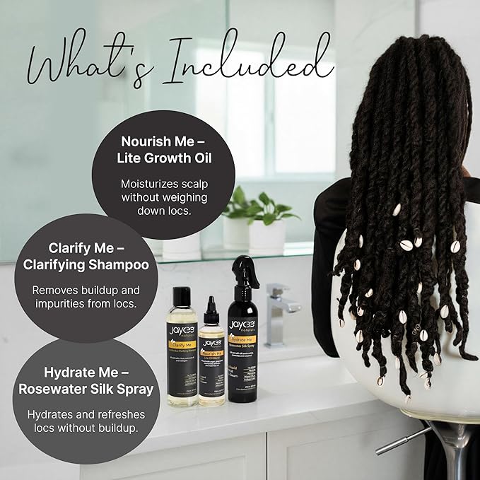 3-Step Loc Maintenance Kit - Clarify Weekly, Hydrate Daily & Seal Moisture | Shampoo, Rosewater Spray & Lightweight Oil for Locs & Textured Hair - Supports Healthy, Breakage-Free Locs