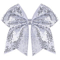 Large Glitter Cheer Bows Clips, Jumbo Big 7 Inch Cheerleading Sequin Hair Bow Hair Accessories for Teens Girls Football Sports Cheerleader Outfit Uniform (Sliver)