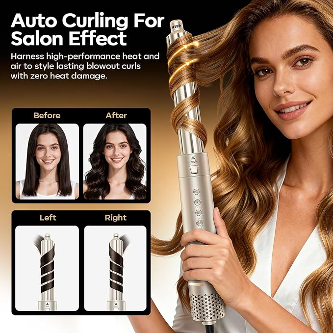 8-in-1 Dual Voltage Hot Air Styler & Hair Dryer Brush for Fast Drying, Frizz-Free Styling, with Straightener & Curler, 110,000 RPM, Includes Travel Bag