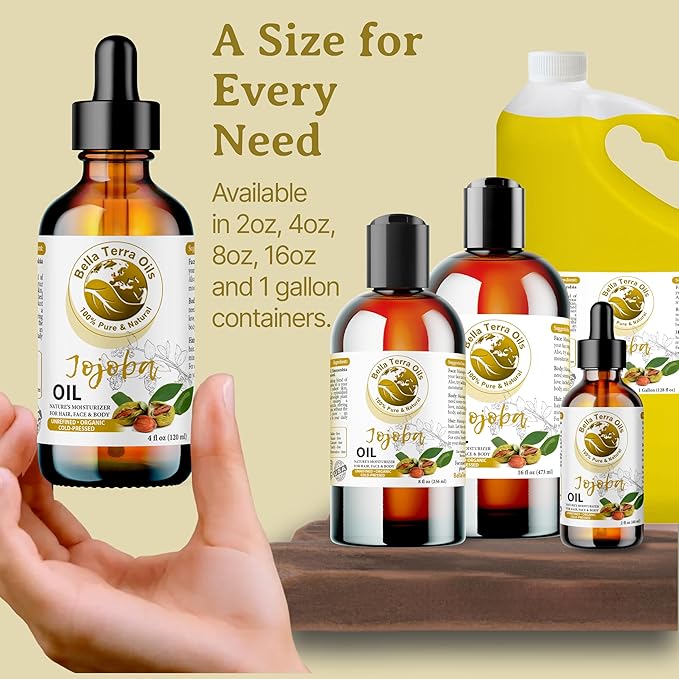 Bella Terra Oils - Organic Jojoba Oil 8oz - Embrace Organic Jojoba's Hydrating Potential, Rich in Essential Nutrients & Antioxidants, Perfect for Nail Oil Enthusiasts