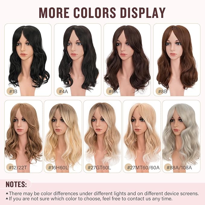 Hairro 18 Inch Long Hair Toppers Wavy with Side Bangs for Women, Clips In Synthetic Hairpieces Capless, for Adding Volume/Birthday/Party/Halloween/Cosplay Dress Up, White Blonde to White