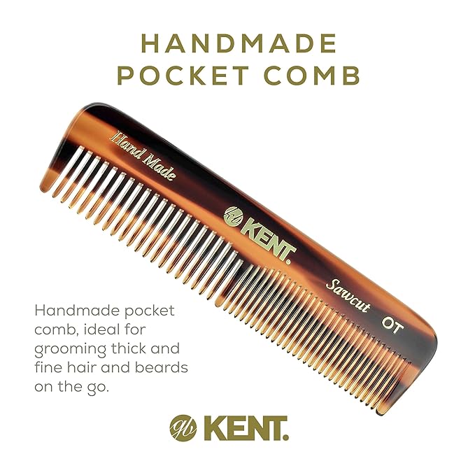 Kent OT Pocket Comb Fine Tooth & Wide Tooth Comb - Handmade Hair Combs for Men, Women & Kids - Saw Cut, Hand Polished (4.4")